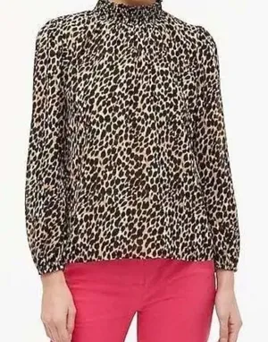J. Crew Factory Leopard Print Long Sleeve Mockneck Blouse brown‎ size small thumbnail 1