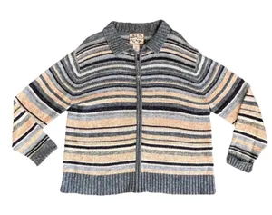 Heirloom Collectibles Fair Isle Cardigan Sweater Women's Lg. Blue Beige Zip Up‎ thumbnail 1