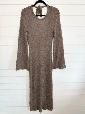 Honor the Gift Tie-Back Taupe Gray Maxi Dress Long Flared‎ Sleeves Size L NEW thumbnail 6