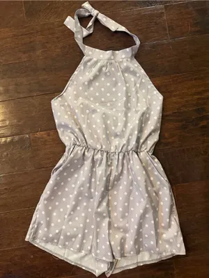 NWT Polka Dot Halter Romper in Light Gray and White size S thumbnail 1