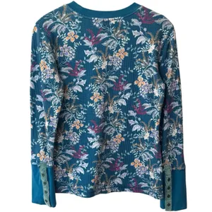 Sundance Blue Pink Floral‎ Long Sleeve Waffle Knit Thermal Top Feminine XS thumbnail 6