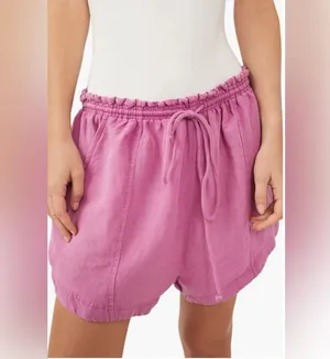 Free People Mirella Linen Blend Drawstring Shorts, Pink Plum, Size Medium thumbnail 1