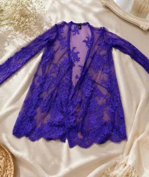 Victoria’s Secret purple lace cardigan 💜 Beautiful floral lace, sheer design, size XS/S. ✨ thumbnail 1