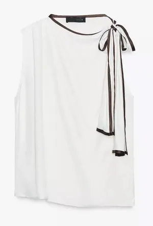 Zara NWT white & brown asymmetrical bow tie knot ribbon shoulder detail thumbnail 1