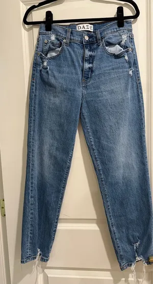 Daze Straight Up High Rise Straight Leg Distressed Hem Jeans thumbnail 1