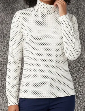 Women's Cream Polka Dot Turtleneck Long Sleeve thumbnail 1