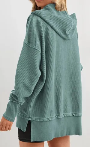 Amazon Womens Oversized Long Sleeve Hoodie Button Down V Neck Sweatshirt thumbnail 4