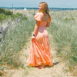 NWOT FREE PEOPLE Sundrenched Smocked Puff Sleeve Maxi Dress color orange sz S thumbnail 2