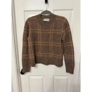 Everlane Alpaca Plaid‎ Crewneck Sweater Brown Tan Wool Blend Small S thumbnail 2