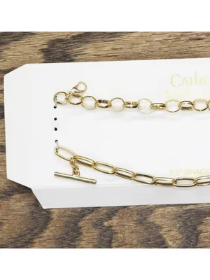 NWT Catherine Malandrino 2 Faceted Charm Chain Link Bracelets Gold Multi 7.5" thumbnail 3