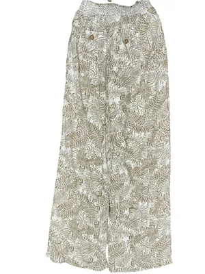 Cali1850 Los Angeles Women’s Size S Tan Beige White Tropical Printed Wide Pants thumbnail 4