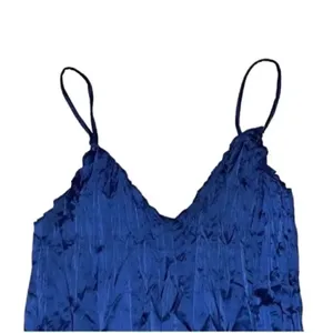 Zara Navy Blue Wrinkled and Satin Effect Midi Dress(Size Medium) thumbnail 5