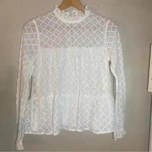 Sézane White Lace Peplum Long-Sleeve Top Lace Size 36 thumbnail 3