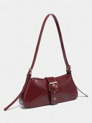 SHEIN Burgundy Mini Shoulder Bag with Buckle Strap thumbnail 2