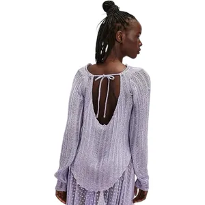 Free People Let's Dance Long Sleeve Open Back Ladder Lilac‎ Knit Sweater S New thumbnail 2