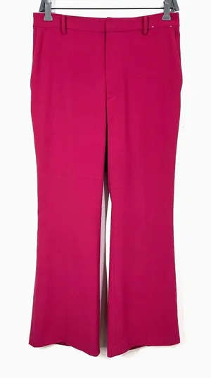 UNIQLO Drape Flared Pants Womens 8 Fuchsia Red Front Back Pockets Zip‎ Classic thumbnail 1
