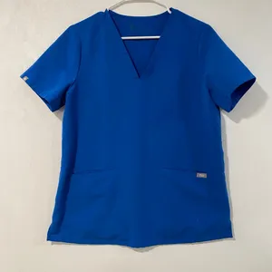 FIGS Scrub Top Medium Royal Blue V Neck Medical Nurse Stretch Pockets thumbnail 3