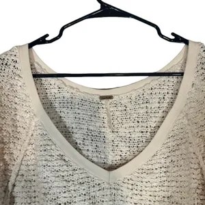 Free People White Long Sleeve Cotton Blend V-Neck Knit Sweater Women Sz M thumbnail 3