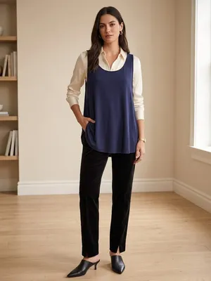 Eileen Fisher scoop neck tank top flowy costal navy XL. thumbnail 2