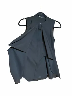 Black Blouse featuring a Dramatic, Draped Ruffled Front Sz S/M thumbnail 3