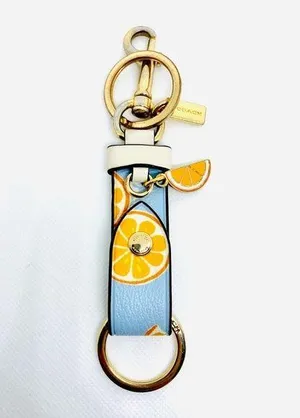 Coach Loop Bag Charm With Lemon Print And Key Ring Blue And Gold thumbnail 1