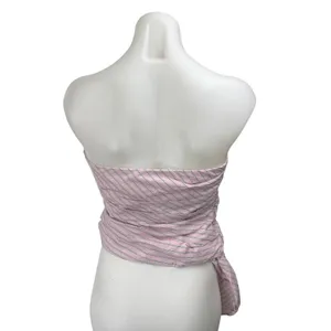 Zara Pink Striped Sleeveless Strapless Cami Bandeau Crop Blouse Tube Tank Top M thumbnail 2