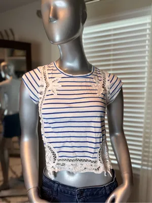 Anthropologie Maeve XS Striped Lace Crochet Crop Top 100% Cotton Boho Festival thumbnail 1