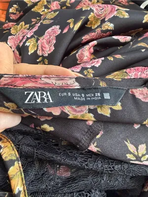 Zara Black Rose Floral Satin Maxi Slip Dress XS Lace Trim Dark Coquette Y2K thumbnail 8