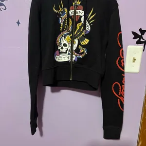 Ed Hardy cropped Black Hoodie with Skull and Wings Design thumbnail 4
