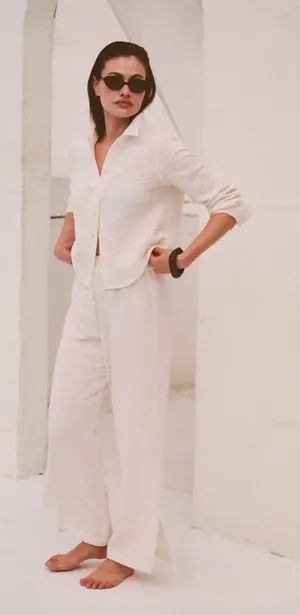 Daise Wide Leg Gauze Pants Women XL Ivory Natural UPF 50+ Organic Cotton Resort thumbnail 1