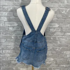 Free People Blue Denim Distressed Overalls Dress thumbnail 5