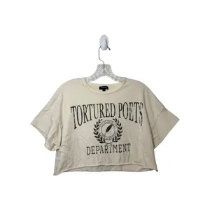 Originality Tortured Poets‎ Department Crop Tee Small Cream Graphic Taylor Swift thumbnail 2