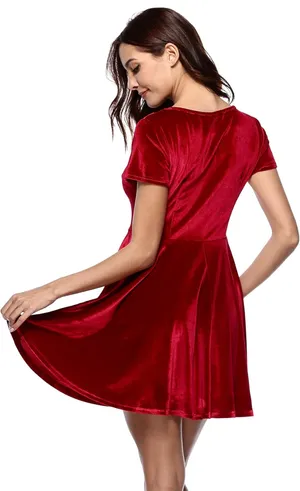 Wine Red Velvet Dress thumbnail 2