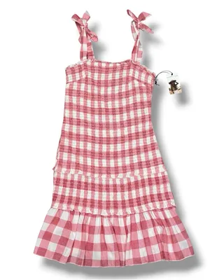 Sincerely Jules Gingham‎ Check Smocked Ruffle Mini Dress Red White Medium Preppy thumbnail 12