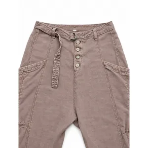 Free People High Rise Cargo Utility Pants Mauve Brown Lyocell Linen Size 2 thumbnail 3