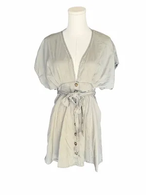 Quince - Tencel Lyocell Button Front Tie Waist Dress Sage Green Sz S thumbnail 2
