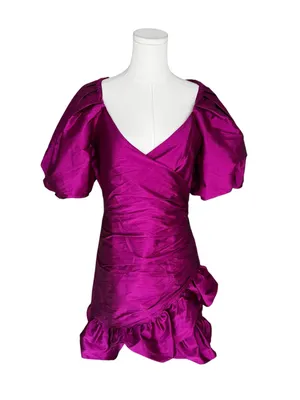 MISA Los Angeles - NWT Magenta Taffeta Puff Sleeve Ruffle Mini Dress Sz M thumbnail 4