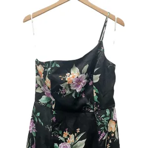 NWT Lulus Keepin' It Chic Black Floral Satin One-Shoulder Midi Dress Size Medium thumbnail 5