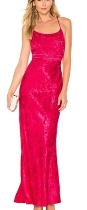 Privacy Please Mia Maxi Dress‎ Slip Maxi Floral Satin Hot Pink Size Small thumbnail 1