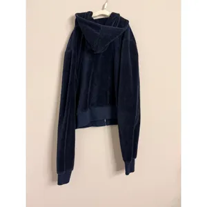 John Galt California Velour‎ Zip Up Hoodie Navy Blue Cropped Sweatshirt thumbnail 3