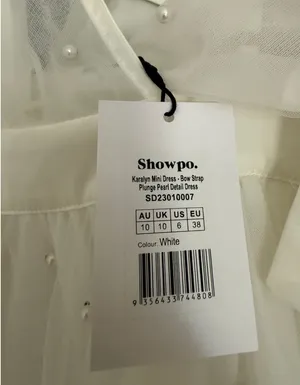 Showpo NWT Karalyn mini dress- bow strap plunge pearl detail size 6 thumbnail 6