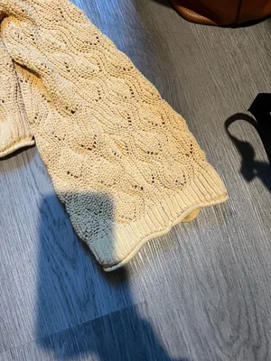Miami Butter Yellow Crochet Crop Sweater With Scallop Hem thumbnail 2