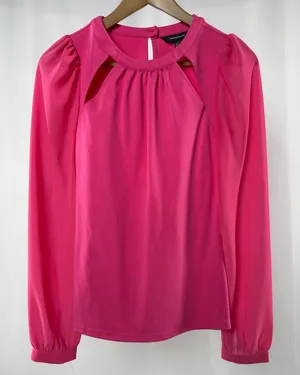 Karen Millen Sheer Sleeve Cut Out Blouse in‎ Bright Pink Size 2 thumbnail 1