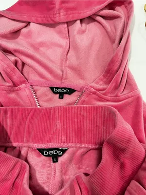 Bebe Pink Velour Tracksuit Size Small Pink Taffy Plush Zip Up Set Jacket & Pants thumbnail 14