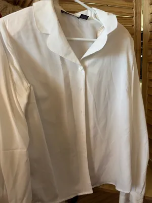 Impressions White Long-Sleeve Scalloped Collar Dress Shirt Medium thumbnail 1
