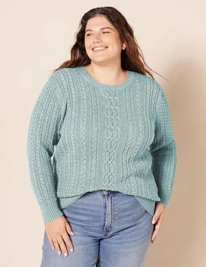 Amazon Essentials Cotton Cableknit Crewneck Sweater Ribbed Fisherman Style XXL thumbnail 1