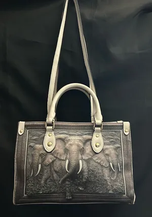 BFlairs Women’s Handbag with Elephant Print Gray & Cream thumbnail 1
