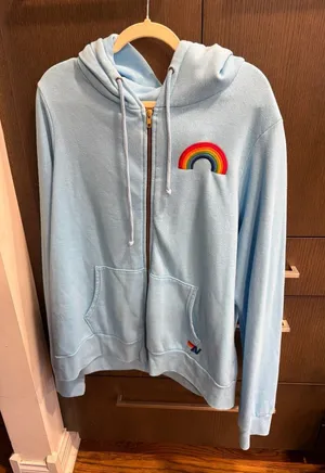 Aviator Nation rainbow embroidery zip-up blue women's xxl thumbnail 1