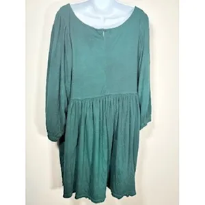Free People Beach Babydoll Dress Green Long Sleeve Gauze Lagenlook Boho Small thumbnail 8