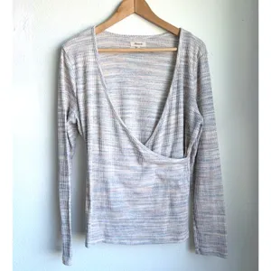 MADEWELL Space-Dye Pastel Faux Wrap Soft Rainbow Long Sleeve Knit Top Womens XL thumbnail 3
